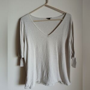 Talbots Women's Large beige metallic v neck tie sleeve top